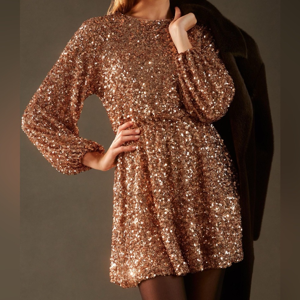 Sunday in Brooklyn Sequined Balloon-Sleeve Mini Dress
